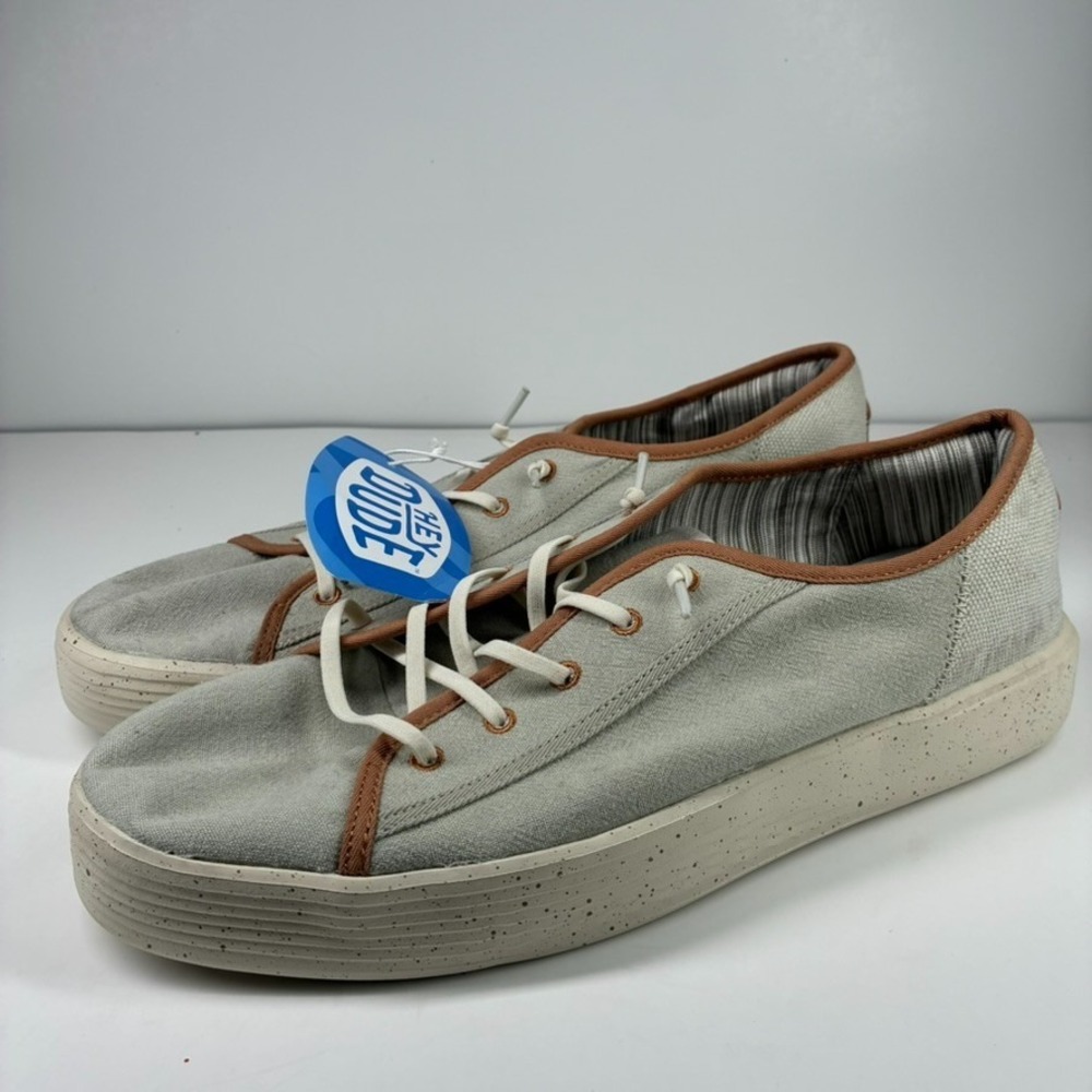HEYDUDE Cody M Coastline Men's 12 Light Grey/Almost White Canvas Slip-On Sneaker